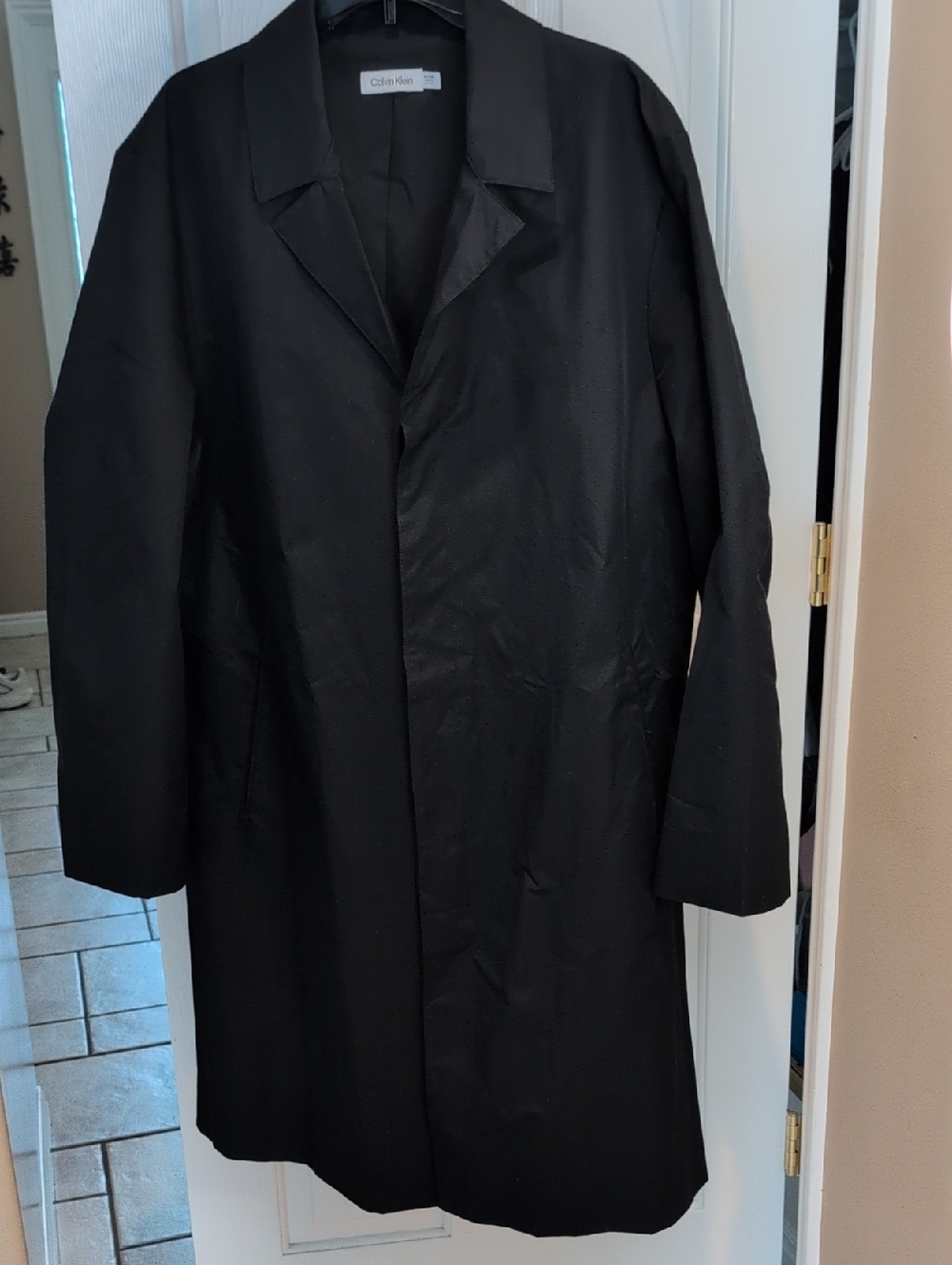 Calvin Klein Men's Black Single-Breasted Long Trench Coat